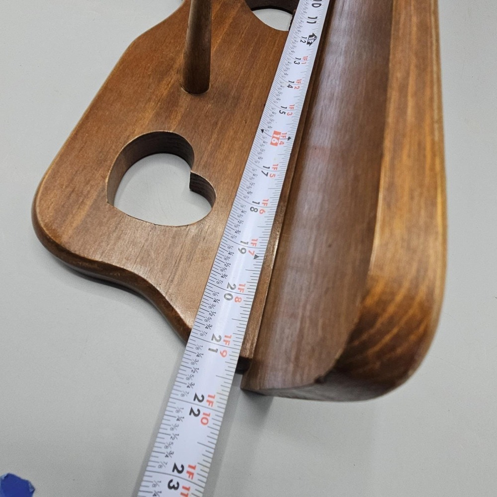 Vintage Cottagecore Wood Shelf Coat Rack Hearts Cutout 3 Pegs 22" Grandmacore - Picture 9 of 13